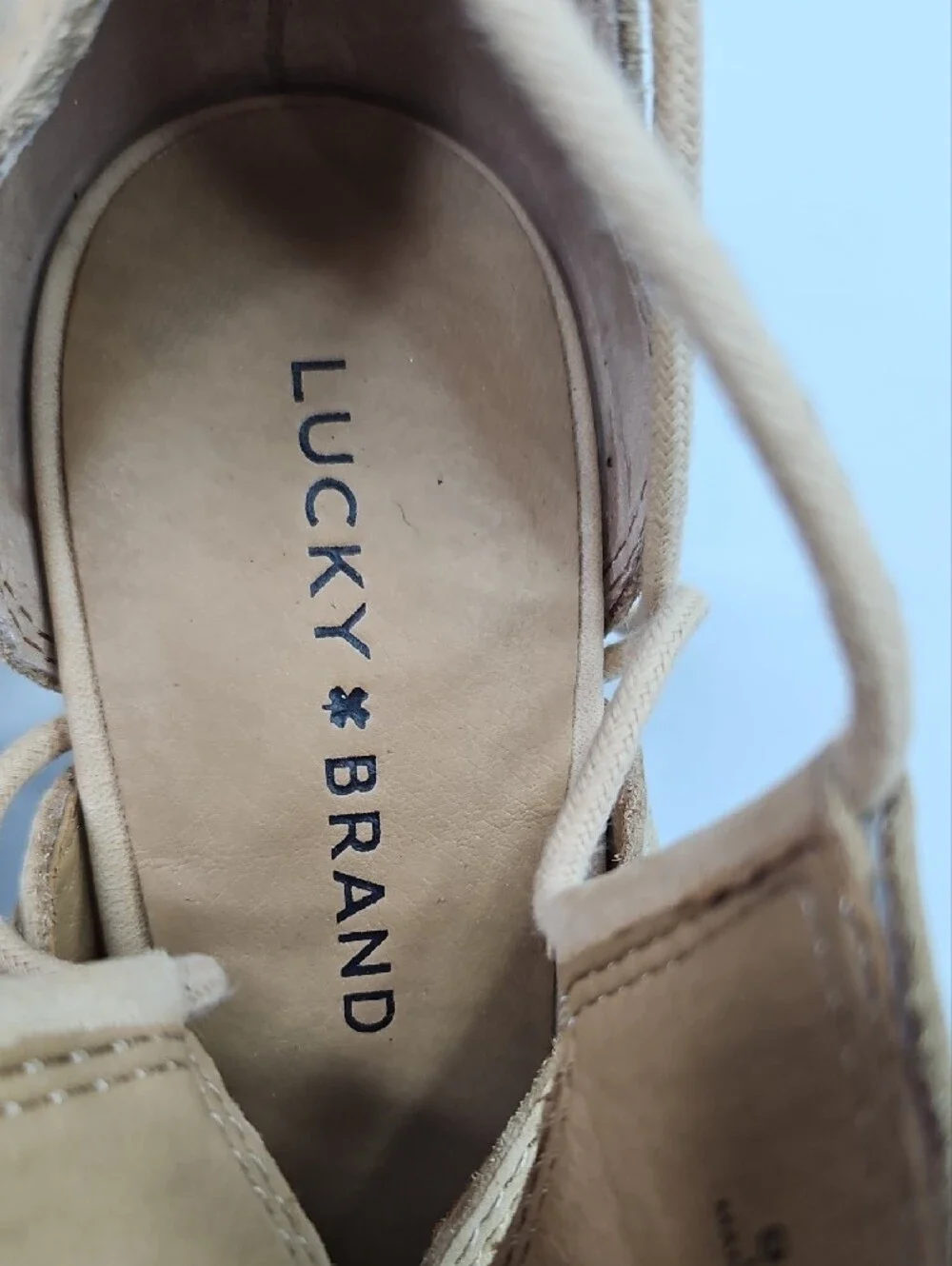 Lucky Brand Women's Tan Suede Lace Up Heels Sandals Size 9.5